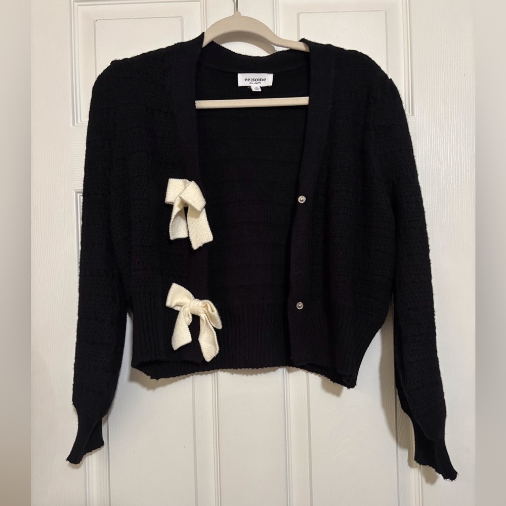 eesome Black Cardigan with Cream Bows